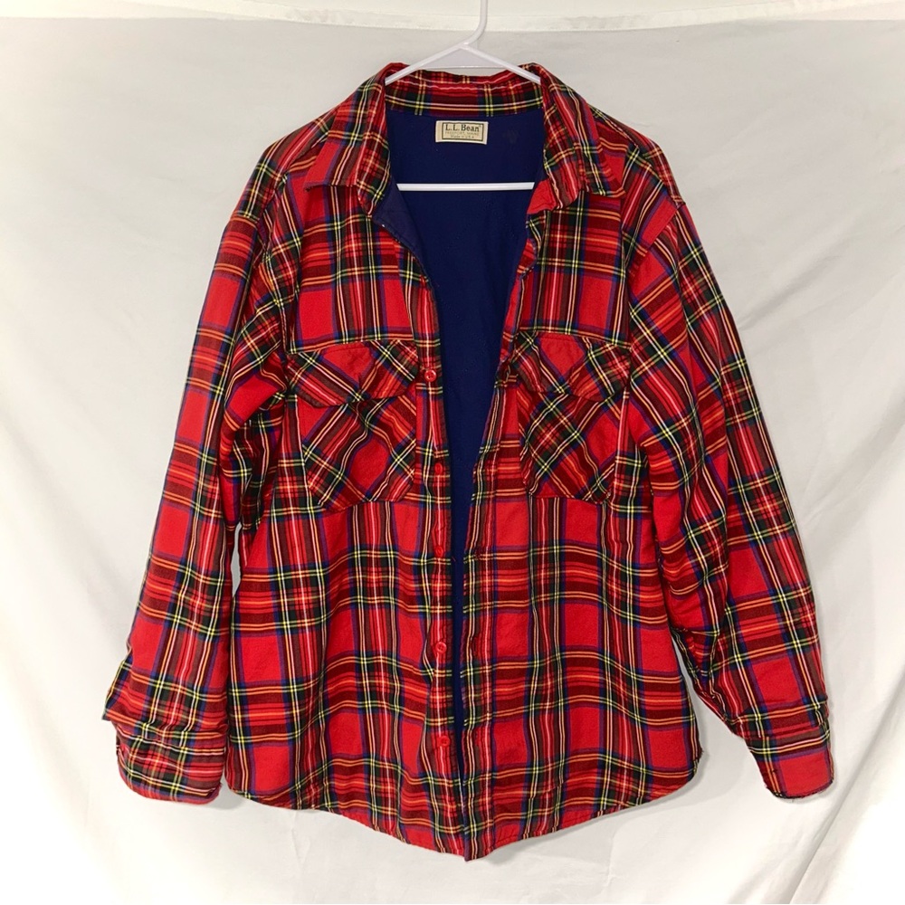 Vintage 80s L.L. Bean USA Quilted Plaid Flannel Shirt Chore Jacket Thinsulate